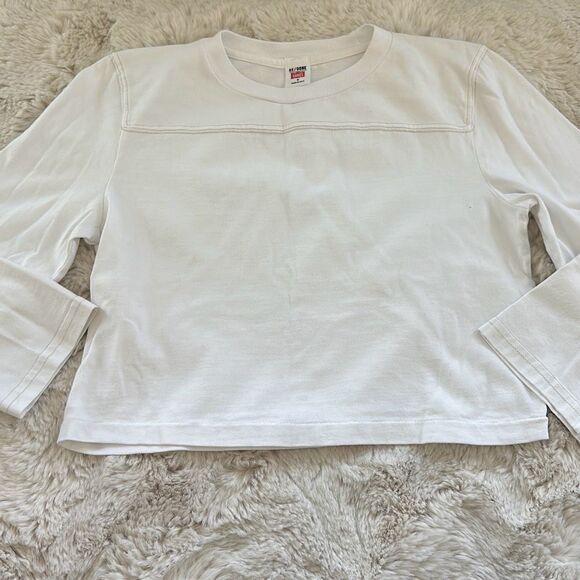 RE/DONE Cropped Varsity Tee in Optic White Cream Stitch Size S - Picture 3 of 8
